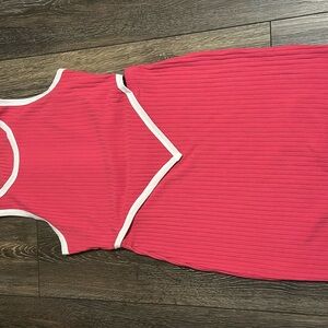 Pink 2pc skirt set with White Trim